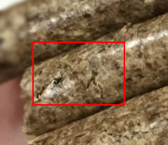 radial cracks on wood pellets